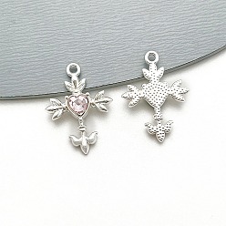 Розовый Подвески из сплава , cmолой горный хрусталь, крестик, светло-розовый, 24x18 мм