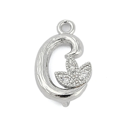 Letter G Латунные хрустальные стразы буквы звенья соединительные подвески, без кадмия, без никеля и без свинца, Реальная платина, Буква G, 15x14x4 мм, отверстия : 1.2 mm и 1.5 мм