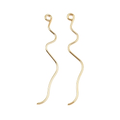 Настоящее золото 18K Латунная фурнитура для серег, с петлей, долговечный, без никеля , волнистая линия, реальный 18 k позолоченный, 39x5x1 мм, отверстие : 1.8 мм