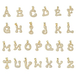 Letter A~Z Латунные микро проложить кубического циркония подвески, стойки покрытие, буквы, без свинца и без кадмия, долговечный, реальный 18 k позолоченный, Письмо ~ Z, 17~20x9~18.5x2.5 мм, отверстие : 3.9x3.3 мм