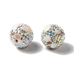 Белый Бусины со стразами, полимерная глина , с имитацией драгоценных камней, круглые, белые, 16x17 мм, отверстие : 1.8 мм