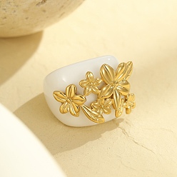 Золотой 304 Кольца из нержавеющей стали со смолой для женщин, цветок, золотые, 21.5 мм, размер США 7 3/4 (17.9 мм)