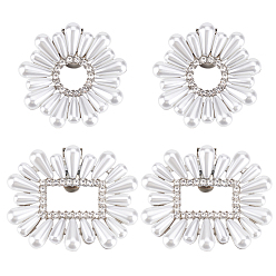 Платина 4 шт. 2 стили цветок и прямоугольник съемные литые стразы пряжки для обуви клипсы, с бусинами из ПВХ, имитирующим жемчуг, платина, 49x13~59.5 мм, 2 шт / стиль