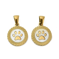 Paw Print 304 подвески из нержавеющей стали, с паве-ракушкой, плоский круглый шарм, ионное покрытие (ip), реальный 18 k позолоченный, отпечаток лапы, 17.5x15x2 мм, отверстие : 5.5x2.5 мм