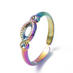 Rainbow Color 304 Stainless Steel Open Cuff Ring Finding, Ring Settings Ion Plating(IP), Oval, Rainbow Color, US Size 7 1/4(17.5mm), Fit for 1.2mm