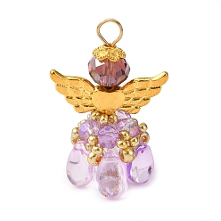 чертополох Стеклянные подвески, ангел, с 304 петлей из нержавеющей стали и крылом из сплава, граненые, чертополох, 32.5x21.5x14.5 мм, отверстие : 3.5 мм