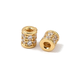Chapado en Oro Real 18K 925 cuentas de circonita cúbica transparente micropavé de plata de ley, chapado en rack, larga duración plateado, columna, con 925 sello, real 18 k chapado en oro, 4x3.5 mm, agujero: 1.2 mm