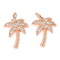 Розовое Золото Латунные микро проложить кубического циркония подвески, очарование кокосового дерева, розовое золото , 14x10x1.5 мм, отверстие : 3 мм
