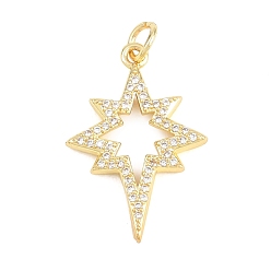 Настоящее золото 18K Латунные микропаве прозрачные подвески с фианитом, звезды прелести, долговечный, стойки покрытие, без свинца и без кадмия, реальный 18 k позолоченный, 24x16.5x3 мм, отверстие : 3.5 мм
