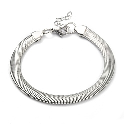 Нержавеющая Сталь Цвет Устойчивые к потускнению 304 браслеты из нержавеющей стали с плоской цепочкой-змейкой, с карабин-лобстерами , цвет нержавеющей стали, 8-3/4 дюйм (22.3 см)