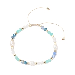 Аметист Женские плетеные браслеты из бусин из натурального аметиста, радужного лунного камня, амазонита и культивированного пресноводного жемчуга, бусина : 3~6 mm, внутренний диаметр: 2-1/8~3-1/8 дюйм (5.4~7.8 см)