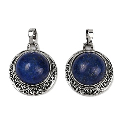 Ляпис-Лазурь Полукруглые подвески из окрашенного натурального лазурита, сплав драгоценных камней амулеты, античное серебро, без свинца и без кадмия, 25x22x8~9 мм, отверстие : 7x4 мм