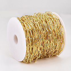 Golden Unwelded Iron Paperclip Chains, Flat Oval, Drawn Elongated Cable Chains, with Spool, Golden, 18x6x1.2mm, about 82.02 Feet(25m)/roll