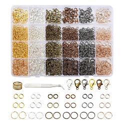 Color mezclado Kit de fabricación de joyas de bricolaje, incluyendo cierres de pinza de langosta de aleación, hierro anillos del salto abierto, anillos de latón, pinzas, color mezclado, 2342 PC / sistema