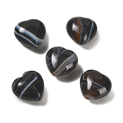 Ágata Raya Piedra del amor en forma de corazón de ágata bandeada natural (teñida y calentada), Piedra de palma de bolsillo curativa para equilibrar el reiki, negro, 19~21x20~21x11~12 mm
