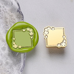 Rhombus Латунные головки штампов с геометрической рамкой в виде листьев, для сургучной печати, изготовление свадебных приглашений, ромб, 26.5x28.5x14 мм, отверстие : 7 мм