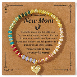 Смешанные камни Браслеты из эластичных бусин-ронделей из натуральных смешанных драгоценных камней, браслеты с подвесками из сплава для женщин, сердце, с открытки, регулируемый