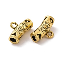 Antique Golden Tibetan Style Alloy Tube Bails, Loop Bails, Curved Tube with Flower, Antique Golden, 17x10x7mm, Hole: 2mm, Inner Diameter: 3.6mm, 675pcs/1000g