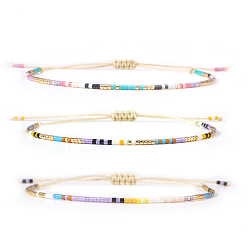 (52) Непрозрачная лаванда 3шт. летние браслеты из плетеного бисера со стеклянными бусинами, Регулируемые браслеты из полиэстеровой нити для женщин, разноцветные, регулируемый