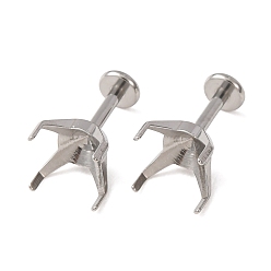 Couleur Acier Inoxydable 304 paramètres de boucle d'oreille en acier inoxydable, pour strass pointu, couleur inox, 12x8.5x8.5mm, pin: 1 mm, s'adapter pour 8x8 mm strass