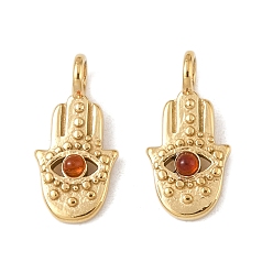 Красный Агат Природные сердолик подвески, hamsa hand charms, с 304 установками из нержавеющей стали, реальный 14 k позолоченный, 16.5x8x3 мм, отверстие : 3 мм