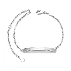 Platinum Brass Inspirational ID Bracelets, with Cable Chains, Rectangle with Word Credit in Te Stesso, Platinum, 6-1/2 inch(16.5cm)