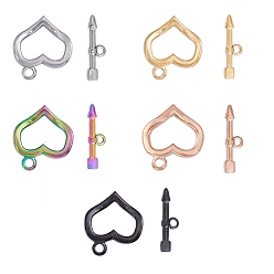 Mixed Color PVD Vacuum Plating 304 Stainless Steel Toggle Clasps, Heart & Arrow, Mixed Color, Ring: 20x18x3mm, Hole: 2mm, Bar: 23.5x6.5x2.5mm, Hole: 1.8mm, 5 colors, 1set/color, 5sets/box