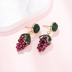 Золотой Серьги-гвоздики из виноградной латуни и полимерной глины со стразами, с естественной гранат, золотые, 32x10 мм