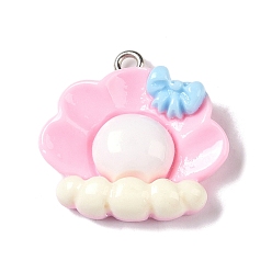 Shell Shape Подвески из непрозрачной смолы на тему океана, Подвески в виде морских животных с железными петлями с платиновым покрытием, формы раковины, 23x24.5x7 мм, отверстие : 2 мм