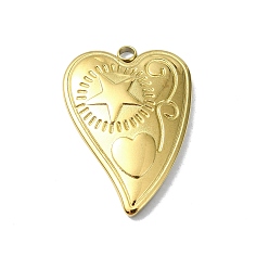Настоящее золото 18K Ионное покрытие (ip) 304 подвески из нержавеющей стали, сердце со звездным шармом, реальный 18 k позолоченный, 26x18x4 мм, отверстие : 2 мм