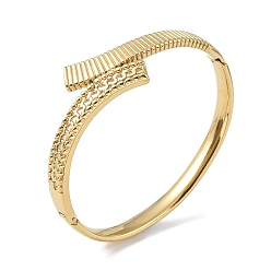 Real 18K Gold Plated 304 Stainless Steel Textured Hinged Bangles for Women, Real 18K Gold Plated, Inner Diameter: 2 inch(5.05cm), 22mm