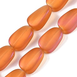 Темно-Оранжевый Стеклянные бусины с гальваническим покрытием , матовые, овальные, темно-оранжевый, 14x9x4.5 мм, отверстие : 1 мм, около 50 шт / нитка, 27.17 дюйм (69 см)