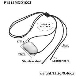 Другие 304 Женские ожерелья с подвеской из нержавеющей стали, регулируемые, черного вощеного шнура, цвет нержавеющей стали, боб, 55.12 дюйм (140 см), Кулон : 30x45 мм