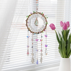 Разноцветный Подвесные украшения из натуральных зеленых авантюриновых самородков, стеклянная бабочка и конусная кисточка для украшения дома и автомобиля, красочный, 385 мм