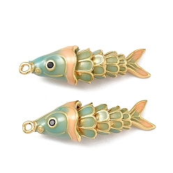 Темный Морско-зеленый Подвески из латуни микропаве с фианитами и эмалью, рыбы прелести, реальный 18 k позолоченный, темно-зеленый, 35x11x10 мм, отверстие : 1.4 мм