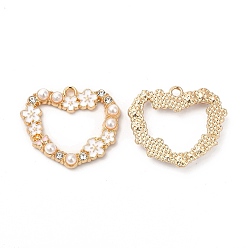 Белый Подвески из эмали и сплава, с бусинами из абс и стразами, без кадмия, без никеля и без свинца, золотые, сердце с цветочным шармом, белые, 23x26.5x4 мм, отверстие : 1.8 мм