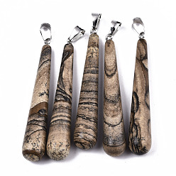 Пикассо Камень Большие подвески из яшмы пикассо, с платиновой железной щепоткой, слеза, 58.5~59.5x10 мм, отверстие : 4x6.5 мм