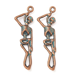 Skeleton Подвески из сплава , Хэллоуин, красная медь и зеленая патина, скелет, 42.5x12x4 мм, отверстие : 1.8 мм