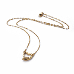 Doré  304 pendentifs en acier inoxydable, avec strass et chaînes de câbles, cœur, or, 18.11 pouce (46 cm), pendentif: 15x16x5 mm.
