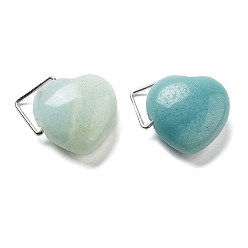 Flower Amazonite Подвески из натуральных цветов амазонита, подвески в форме сердца с латунной фурнитурой платинового тона, 15~16x16~16.5x7.5 мм, отверстие : 2.5~4x4~7 мм