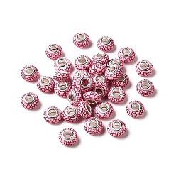 Красный Непрозрачная смола европейский бисер, бусины с большим отверстием, рондель с латунными сердечниками, покрытыми серебром, красные, 14x7.5 мм, отверстие : 5 мм