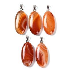 Red Agate Dyed & Heated Natural Red Agate Pendants, with 304 Stainless Steel Snap on Bails, Oval Charm, 44x20x8mm, Hole: 7x4mm
