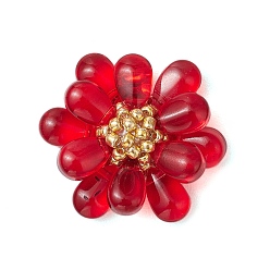 (123L) Белый крем непрозрачный блеск Подвески из прозрачного стекла в форме капли, цветок, с круглыми стеклянными бусинами и бисером и 304 открытыми соединительными кольцами из нержавеющей стали, огнеупорный кирпич, 24x27x9 мм, отверстие : 2.5 мм