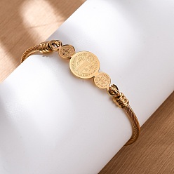 Золотой Религия 304 браслеты из нержавеющей стали для женщин, плоские круглые с святым Бенедиктом, золотые, внутренний диаметр: 2-1/2 дюйм (6.45 см)