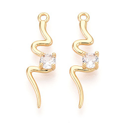 Настоящее золото 18K Латунные микропаве прозрачные подвески с фианитом, без никеля , реальный 18 k позолоченный, 26.1x7.1x3.1 мм, отверстие : 1.4 мм