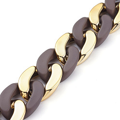 Coffee Handmade Curb Chains, Twisted Chain, with Opaque Spray Painted Acrylic Linking Rings and CCB Plastic Linking Rings, Oval, for Jewelry Making, Coffee, Link: 29x20x6mm, 39.37 inch(1m)/strand
