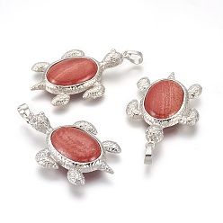 Red Jasper Natural Red Jasper Pendants, with Alloy Findings, Tortoise, Platinum, 49x31.5x7mm, Hole: 8x5mm
