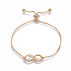 Золотой 201 браслеты из нержавеющей стали, коробка цепи, бесконечность, золотые, 9-5/8 дюйм ~ 9-7/8 дюйм (24.5~25 см), Коннекторы : 9x24x1.5 мм