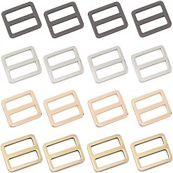 Mixed Color Alloy Slider Buckles, Adjustable Buckle Fasteners, for Strap Leathercraft Bag Belt, Rectangle, Mixed Color, 26x31.5x3mm, 4colors, 6pcs/color, 24pcs/box
