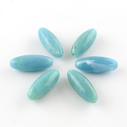 Небесно-голубой Овальной имитация драгоценных камней акриловые бусины, голубой, 31x12 мм, Отверстие : 3 мм , около 170 шт / 500 г